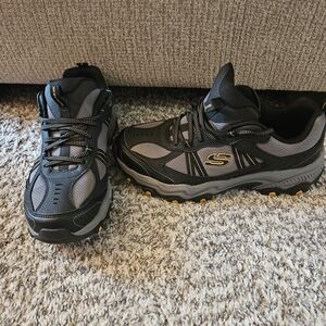 Skechers Men's Black and Gray Athletic Shoes with Yellow Accents